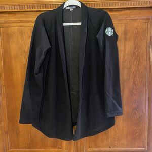 Starbucks Coffee Black Cardigan Women’s Size XL Port Authority Pocket Open Front